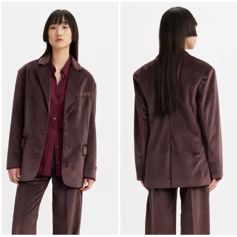 Levi's Drama Club Oversized Blazer Jacket Plum Brown Soft Velvet Women's S